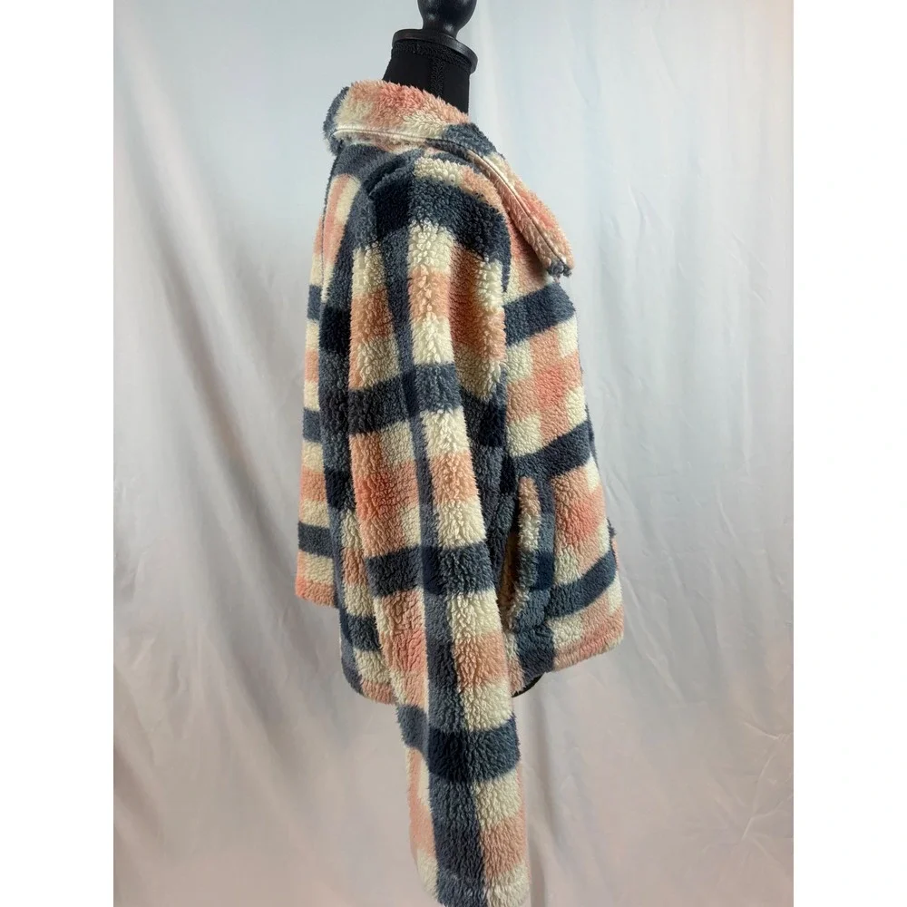 Disney Mickey Mouse Plaid Sherpa Fleece Teddy Jacket Pink Navy XL - Picture 6 of 8